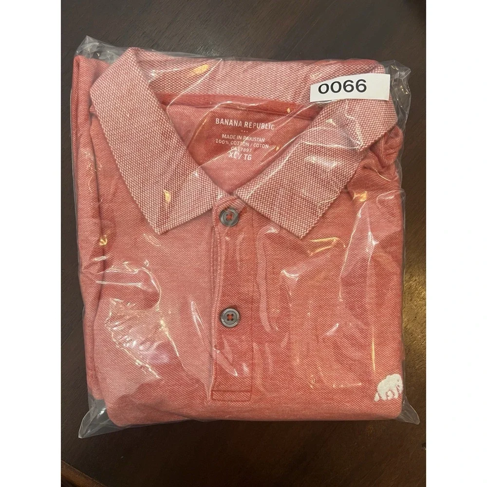 Mens Banana Republic Coral Orange Pique polo Shirt Elephant Logo sz XL